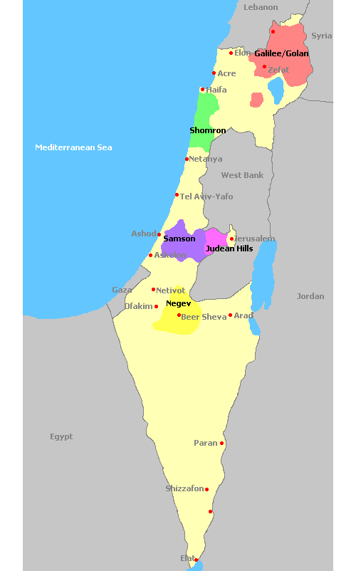 Map of the Wine Regions in Israel