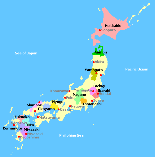 Map of the Wine Regions in Japan