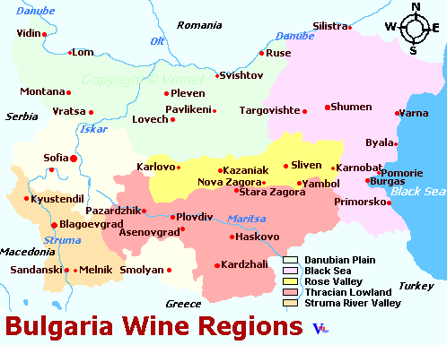Map of Bulgaria Wine Regions