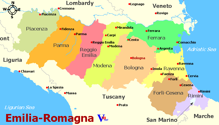 Map of Emilia-Romagna Italy