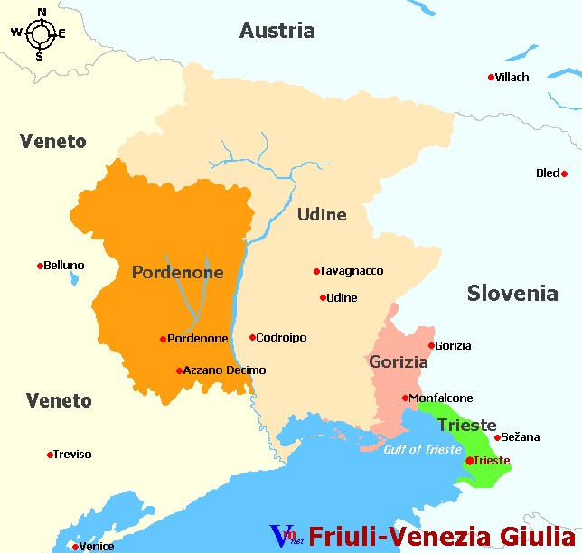Map of Friuli-Venezia Giulia Italy