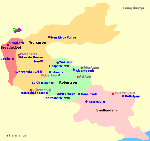 Map of Breede River Valley Wine Regions